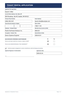 Tenant Rental Screening Application Template Preview